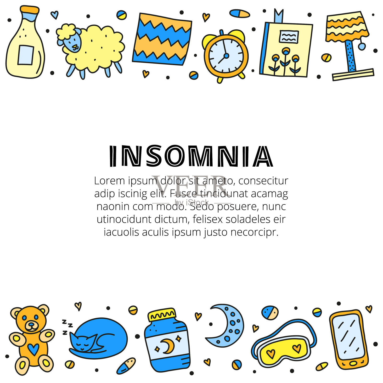 海报与文字和涂鸦彩色失眠插画图片素材