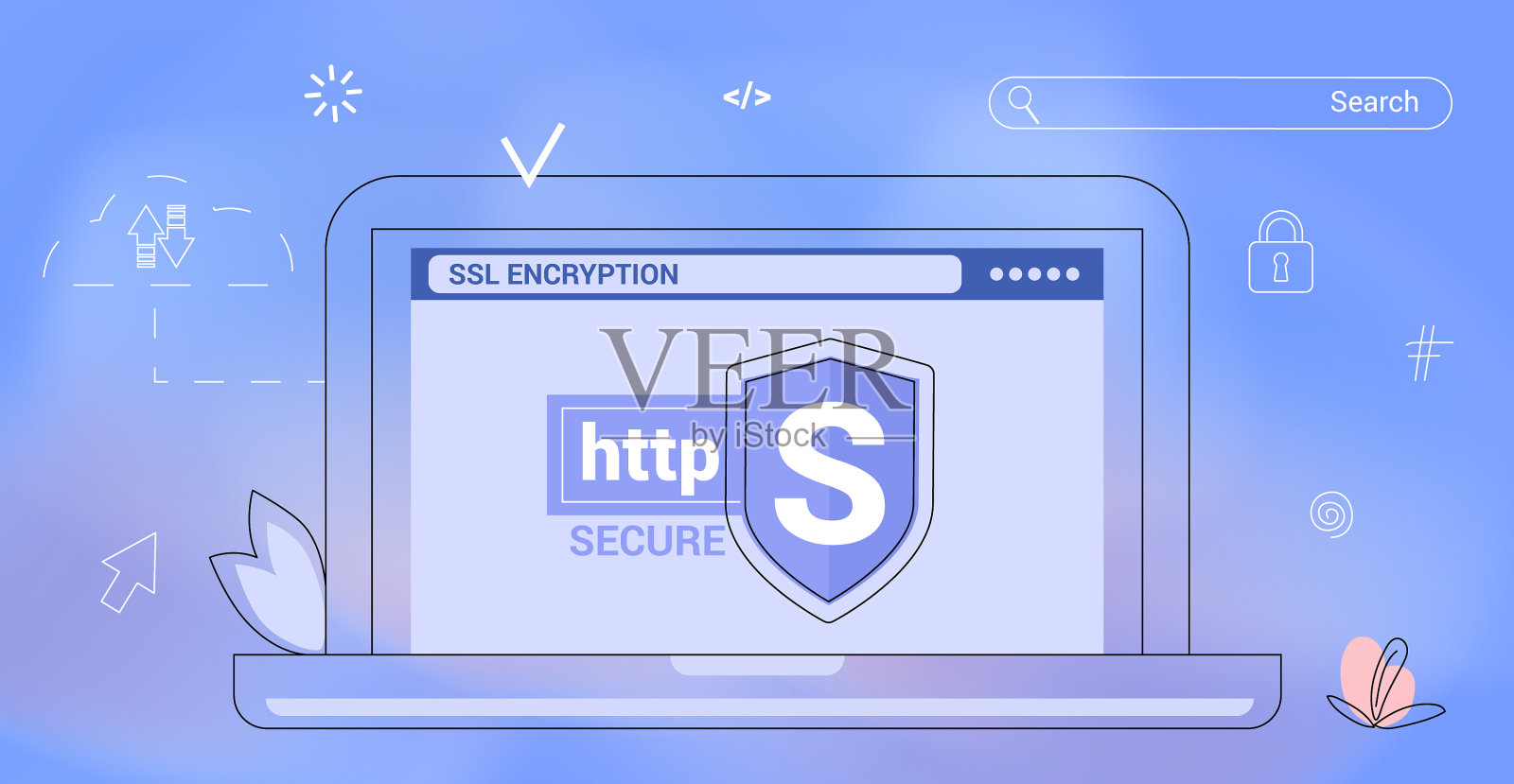 HTTPS保护连接安全协议插画图片素材