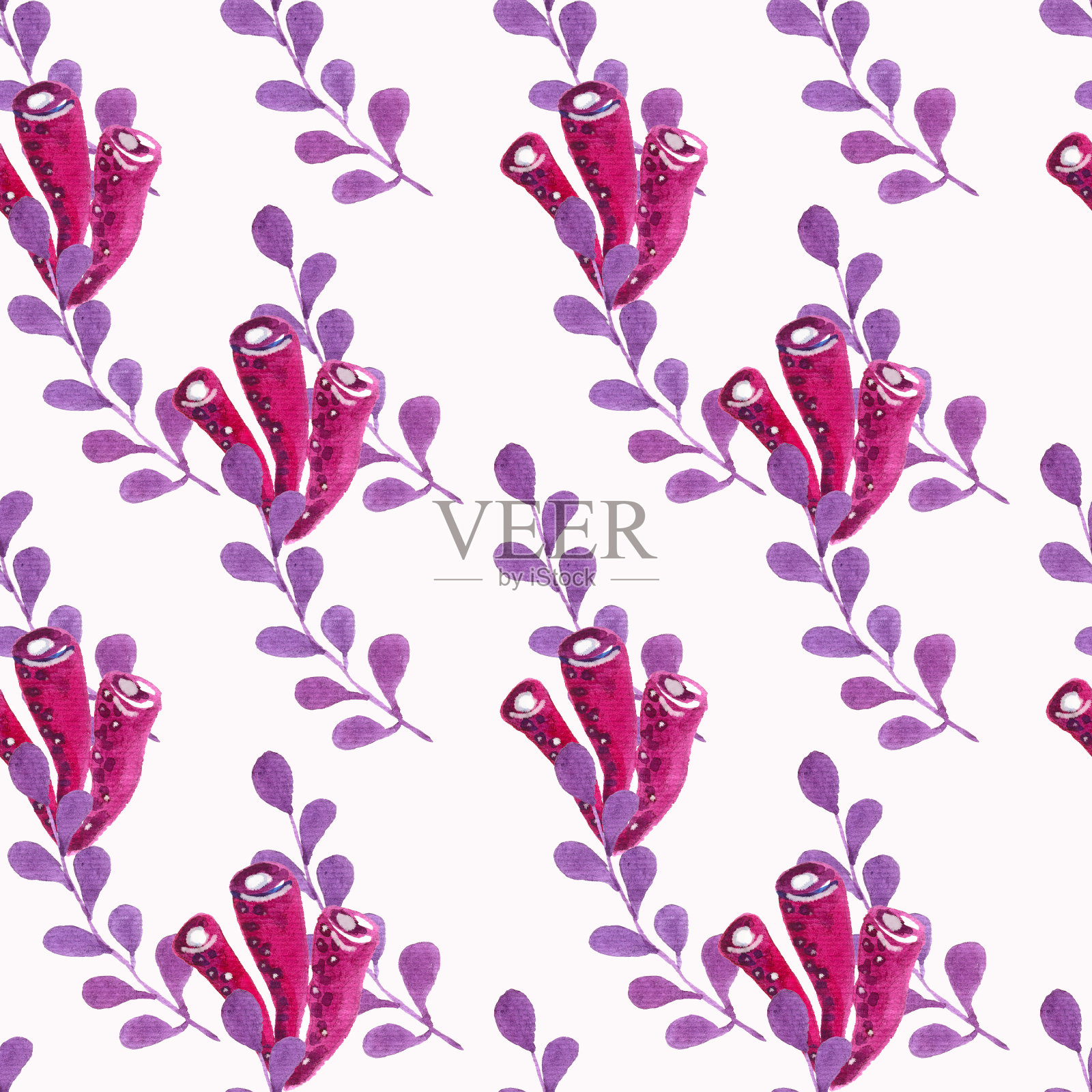 无缝花紫色图案上的白色背景。插画图片素材