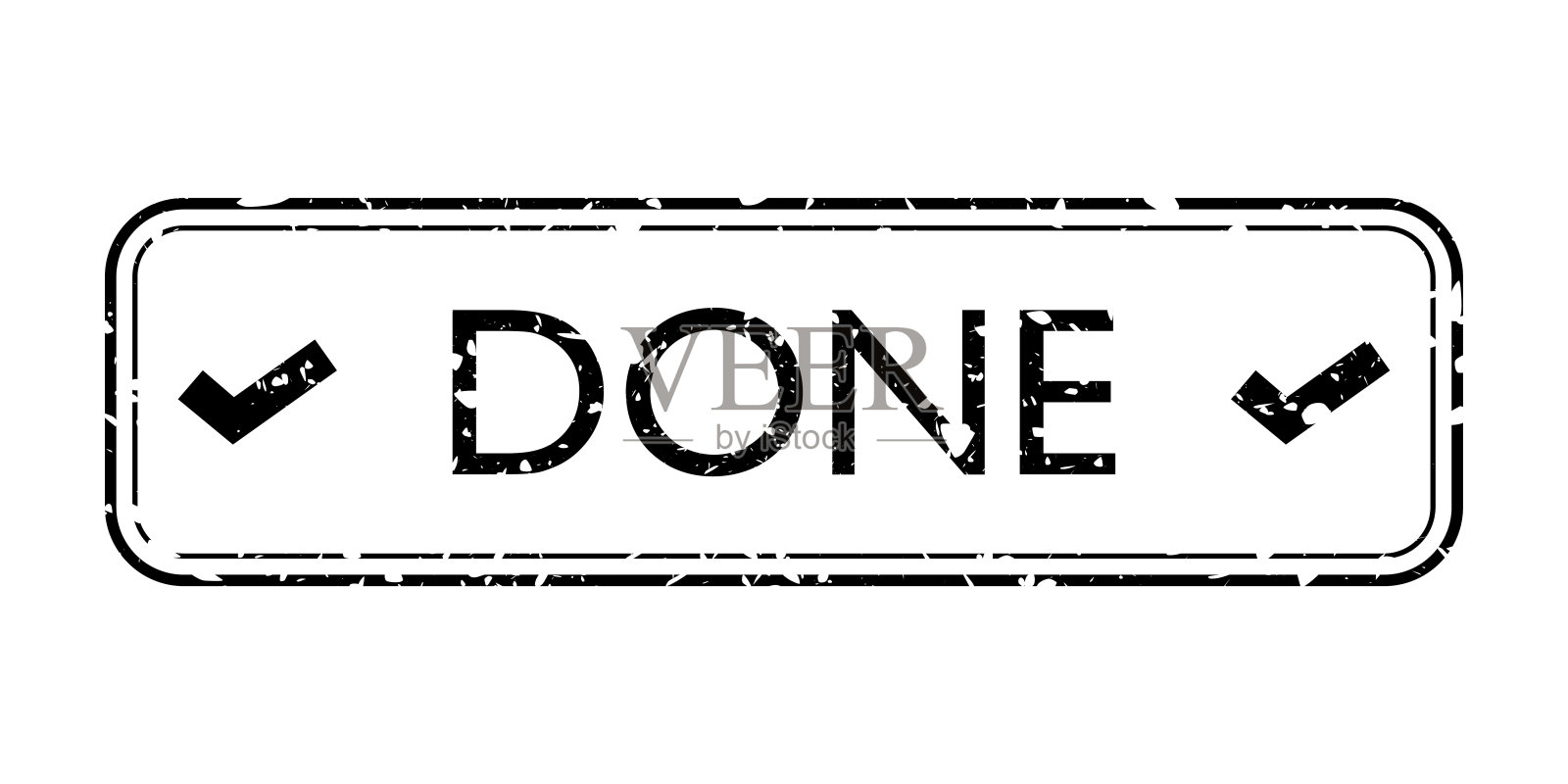 简单的复古橡胶图章与完成文本与Checkmark文本。插画图片素材