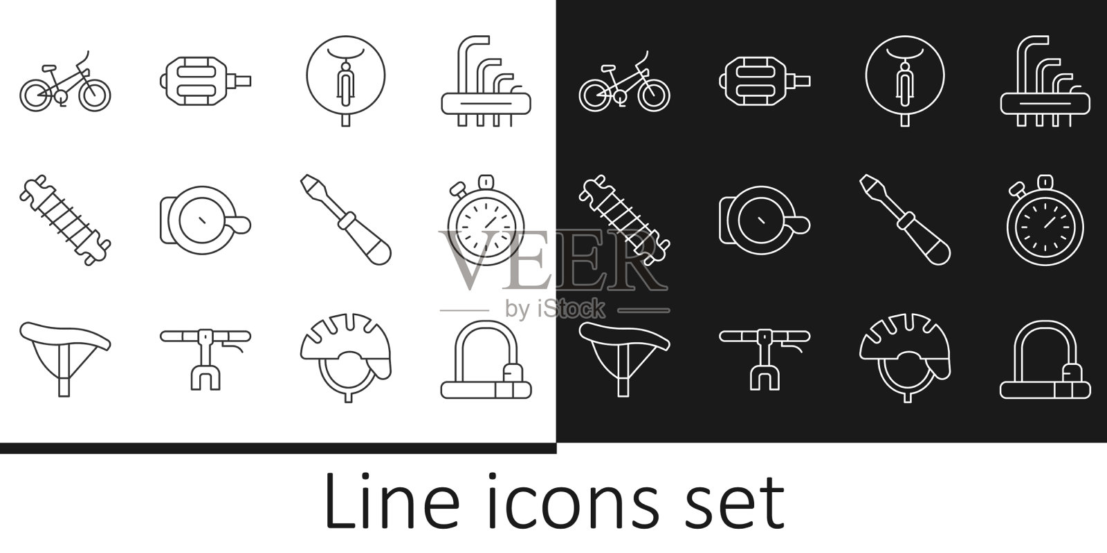 定线自行车锁秒表钟悬挂图标素材