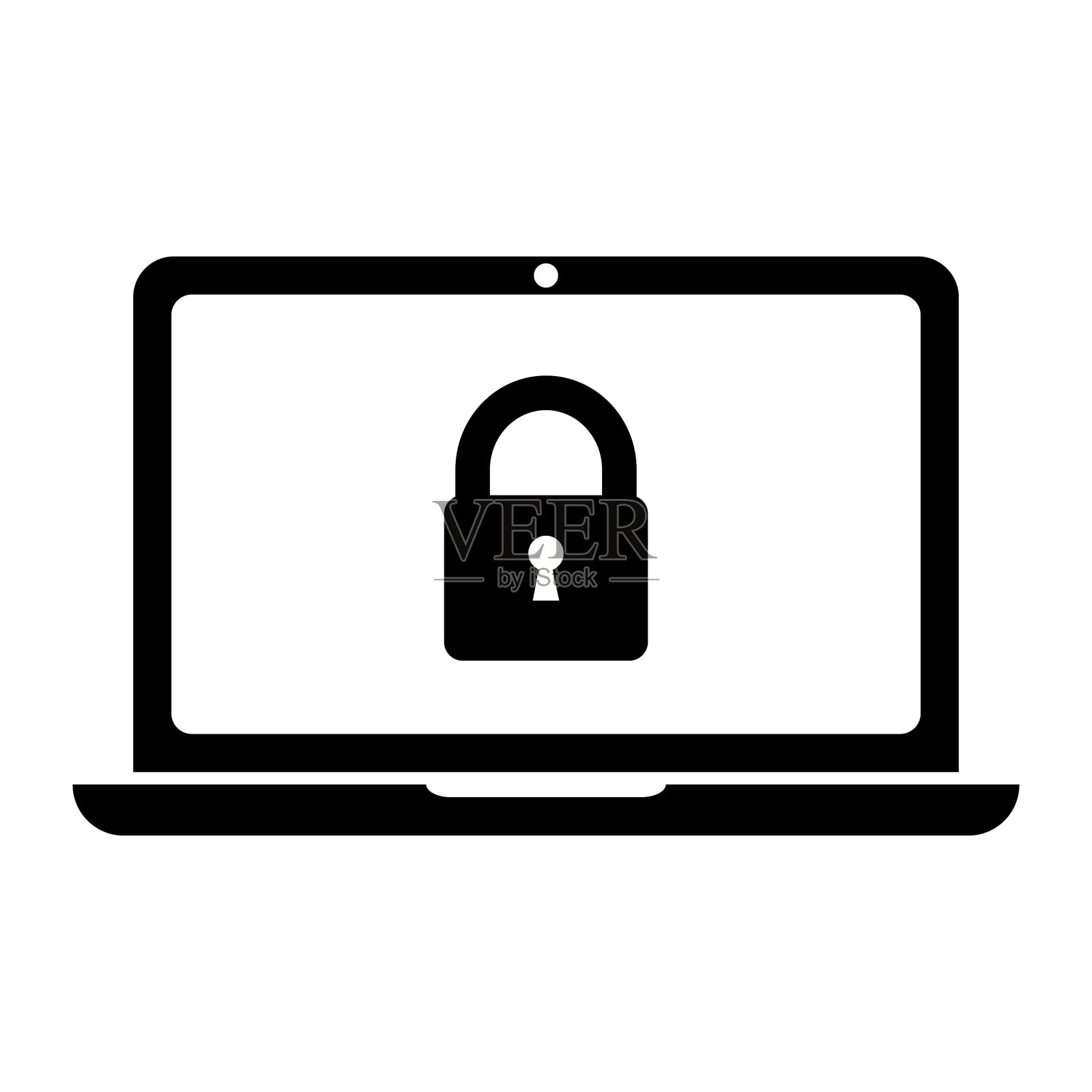 网络安全图标笔记本电脑与锁图标插画图片素材