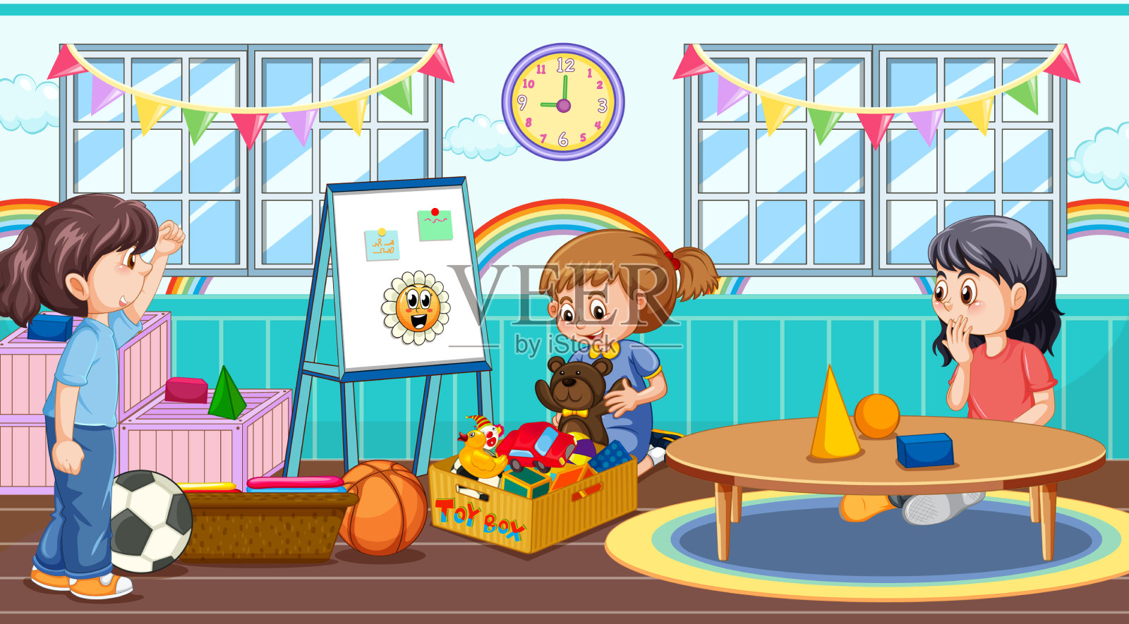 幼儿园与小朋友的课堂场景插画图片素材