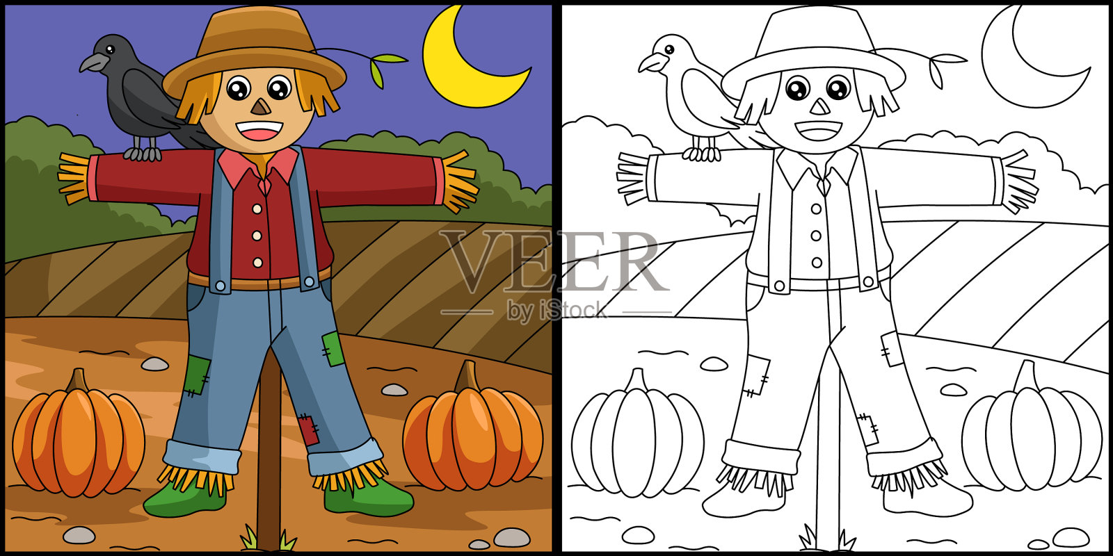 稻草人着色页着色插画图片素材