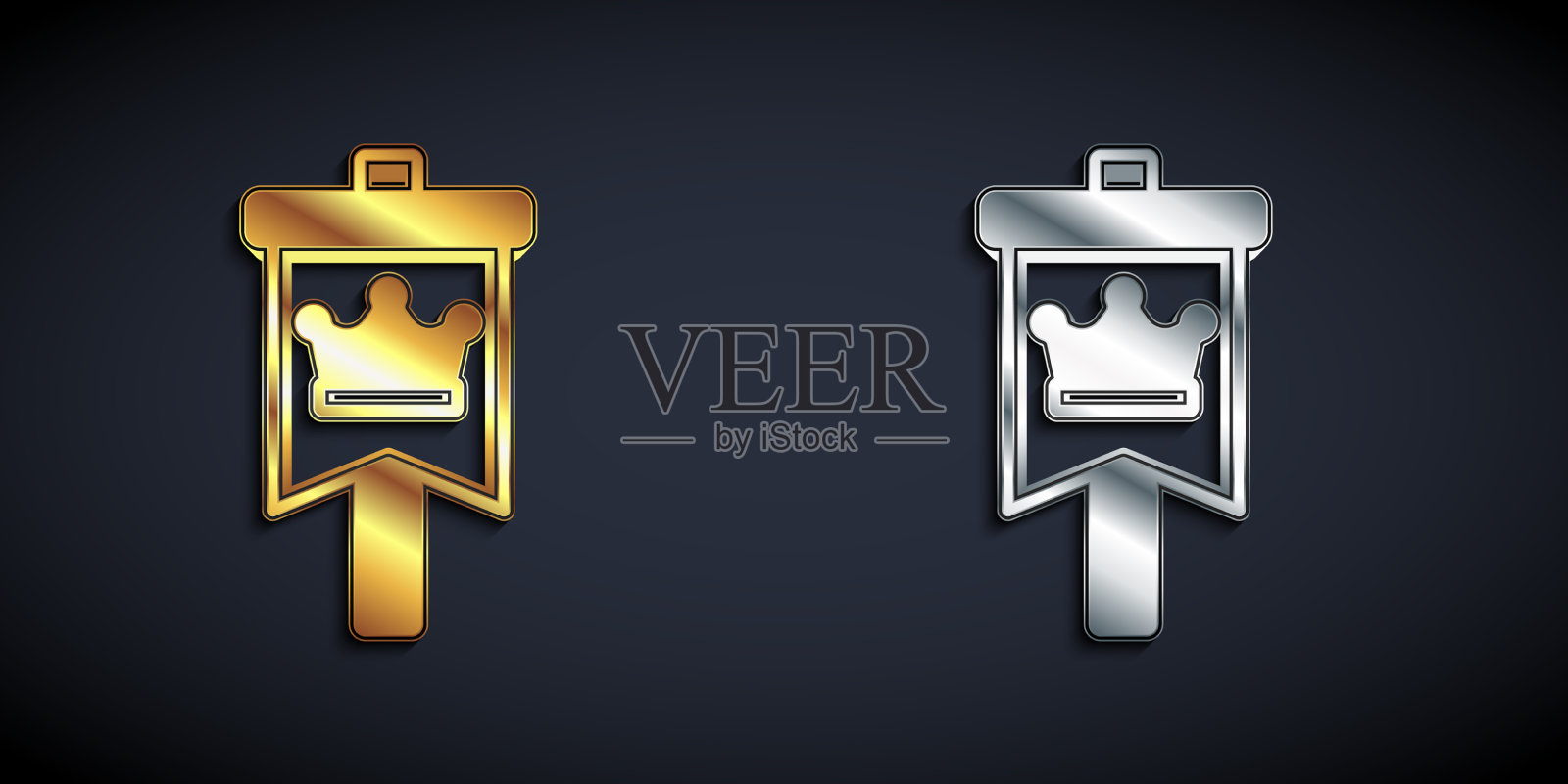 金色和银色的中世纪旗帜图标孤立插画图片素材