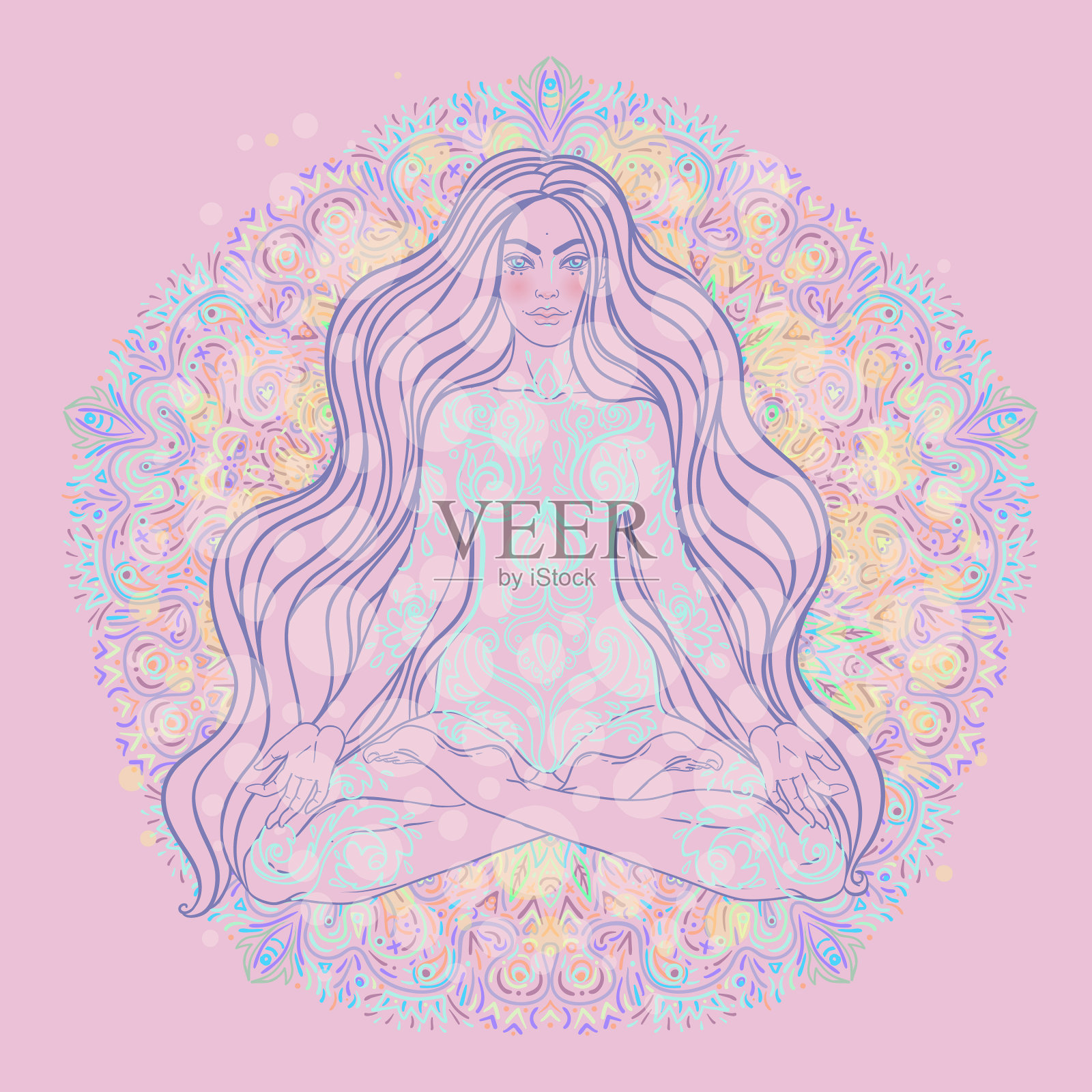 美女坐在莲花位上插画图片素材