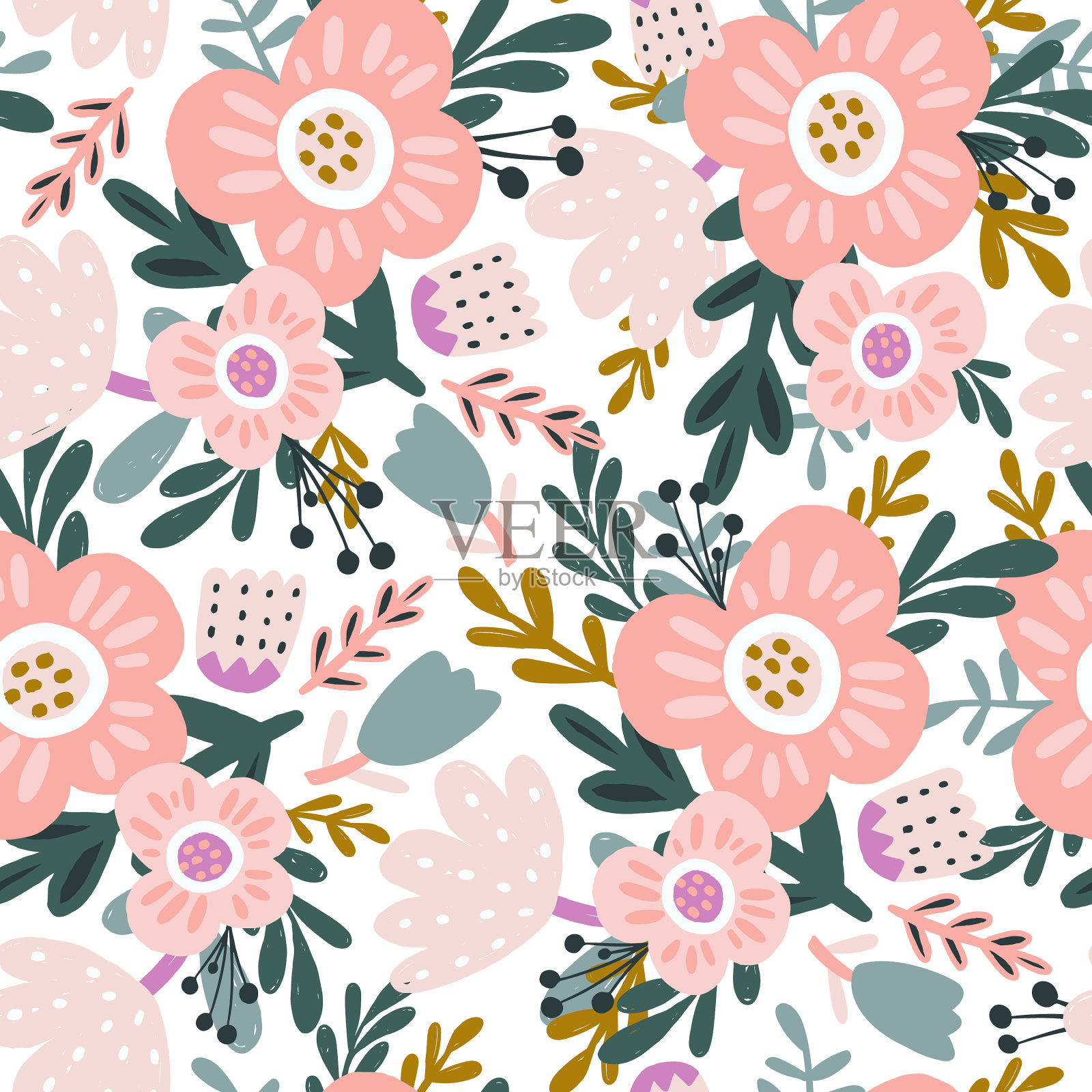 无缝花图案手绘大胆插画图片素材