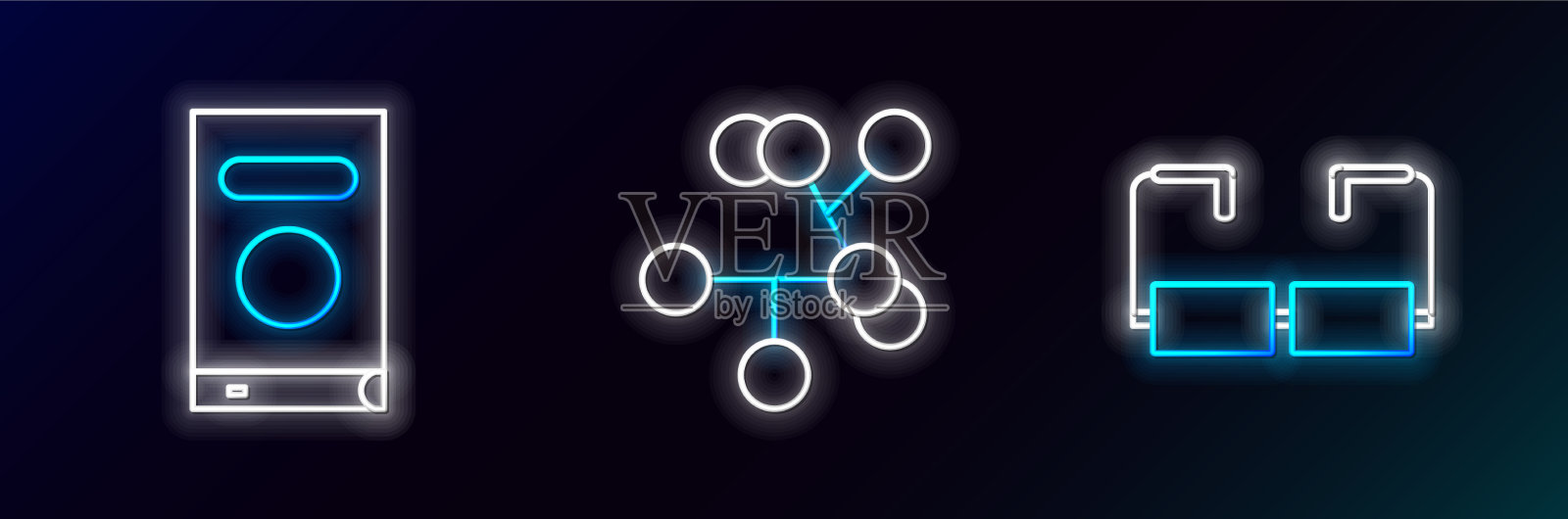 设置线眼镜书和分子图标发光图标素材