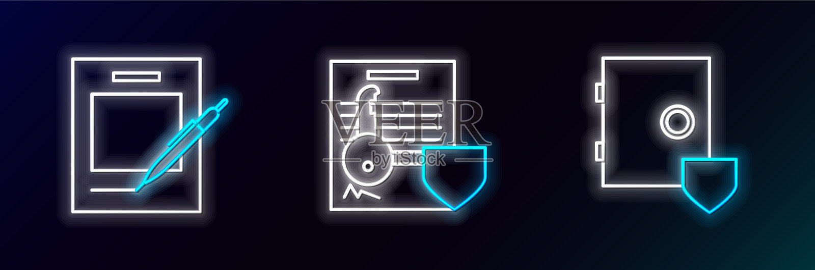 用防护罩、空白笔记本和笔安全固定线图标素材