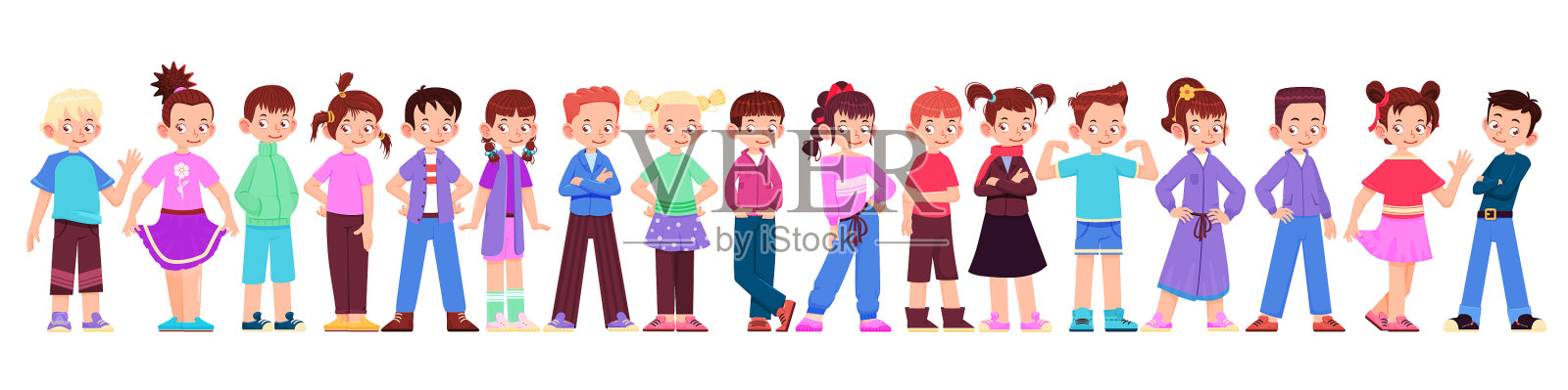 快乐的孩子-男孩和女孩在不同的姿势插画图片素材