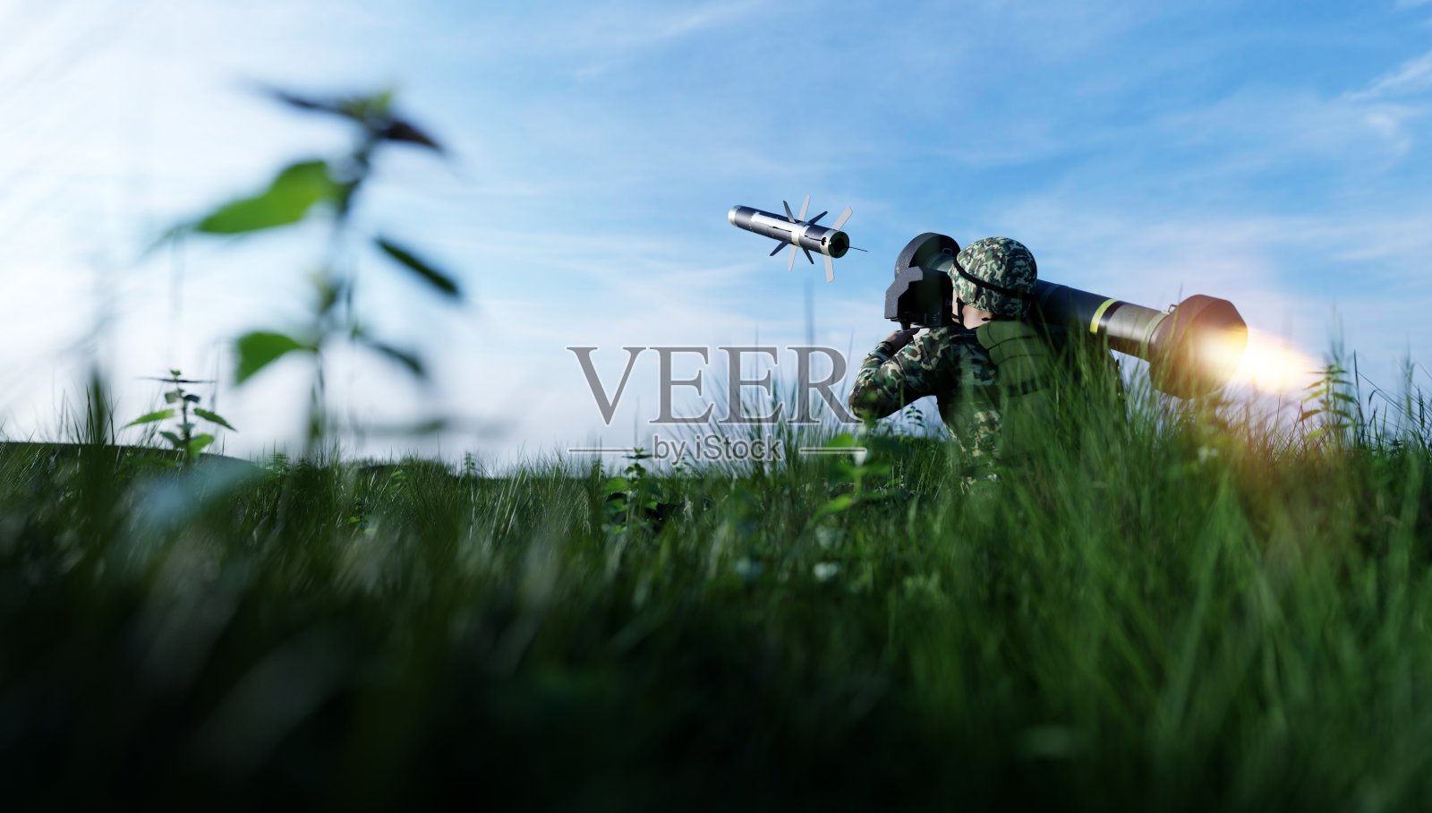 士兵在战争中发射反坦克导弹照片摄影图片