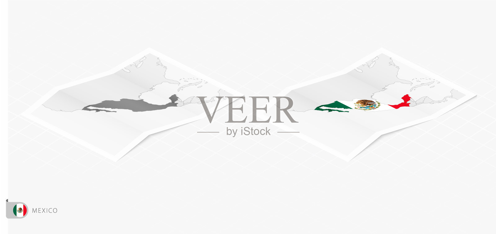 一组两个现实的墨西哥地图与阴影插画图片素材