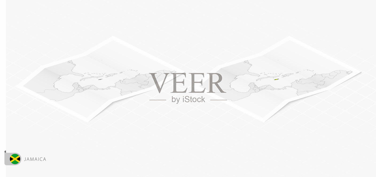 一组两个现实的牙买加地图与阴影插画图片素材