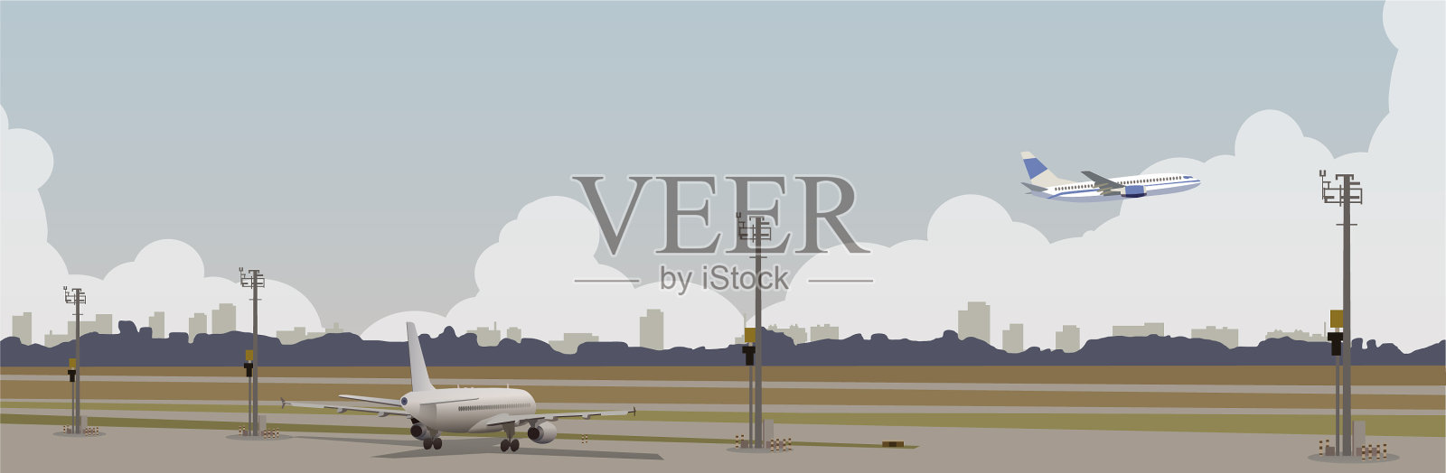 机场全景和城市全景插画图片素材