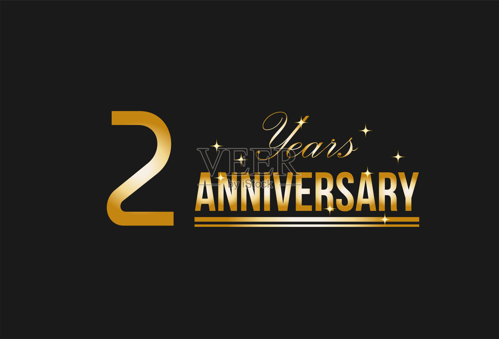 两周年纪念金光闪闪。用于明信片，横幅，海报，问候和生日的装饰元素。插画图片素材