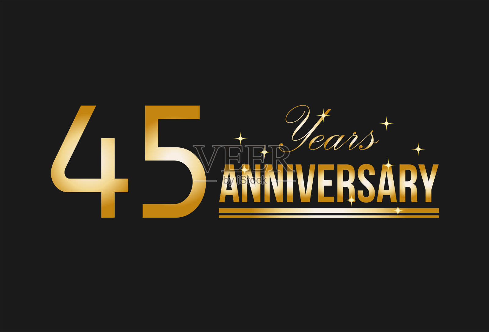 45周年金光闪闪。用于明信片，横幅，海报，问候和生日的装饰元素。插画图片素材