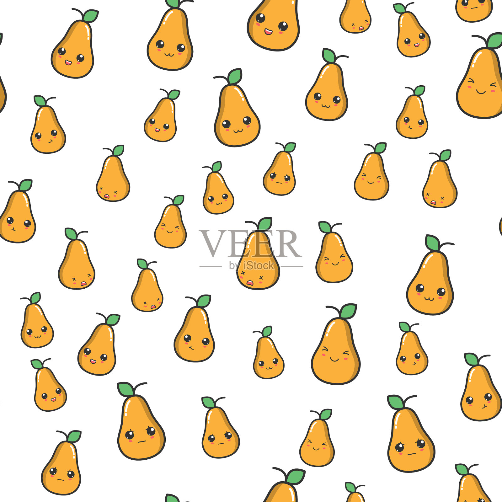 可爱的梨黑色无缝图案可爱眼睛插画图片素材