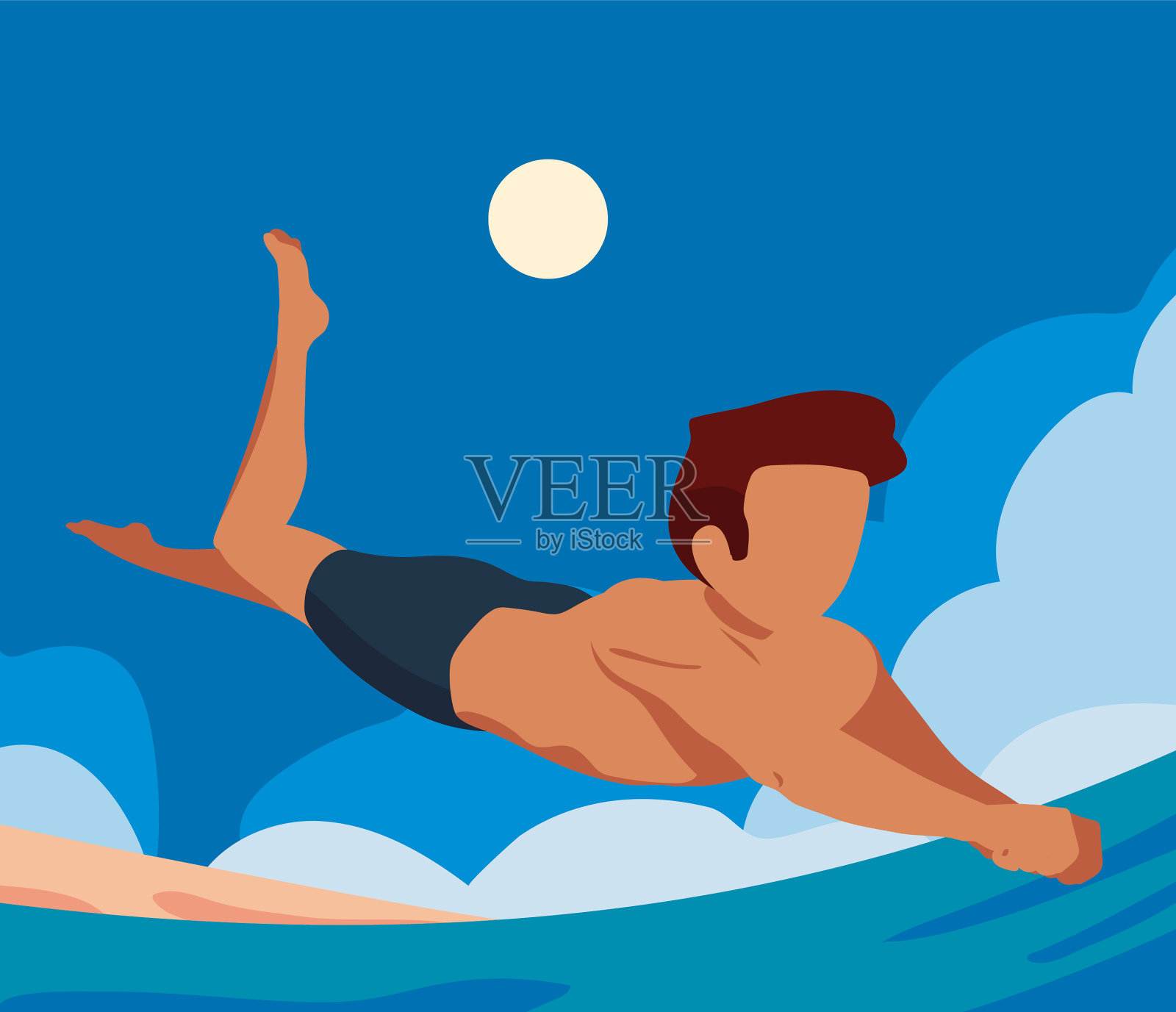 一个人在海里游泳插画图片素材