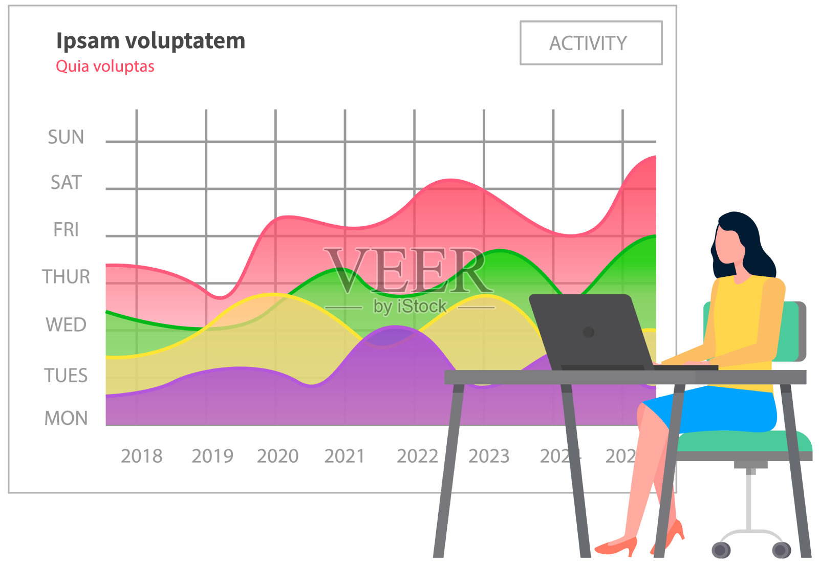女性用数据分析数字报告插画图片素材