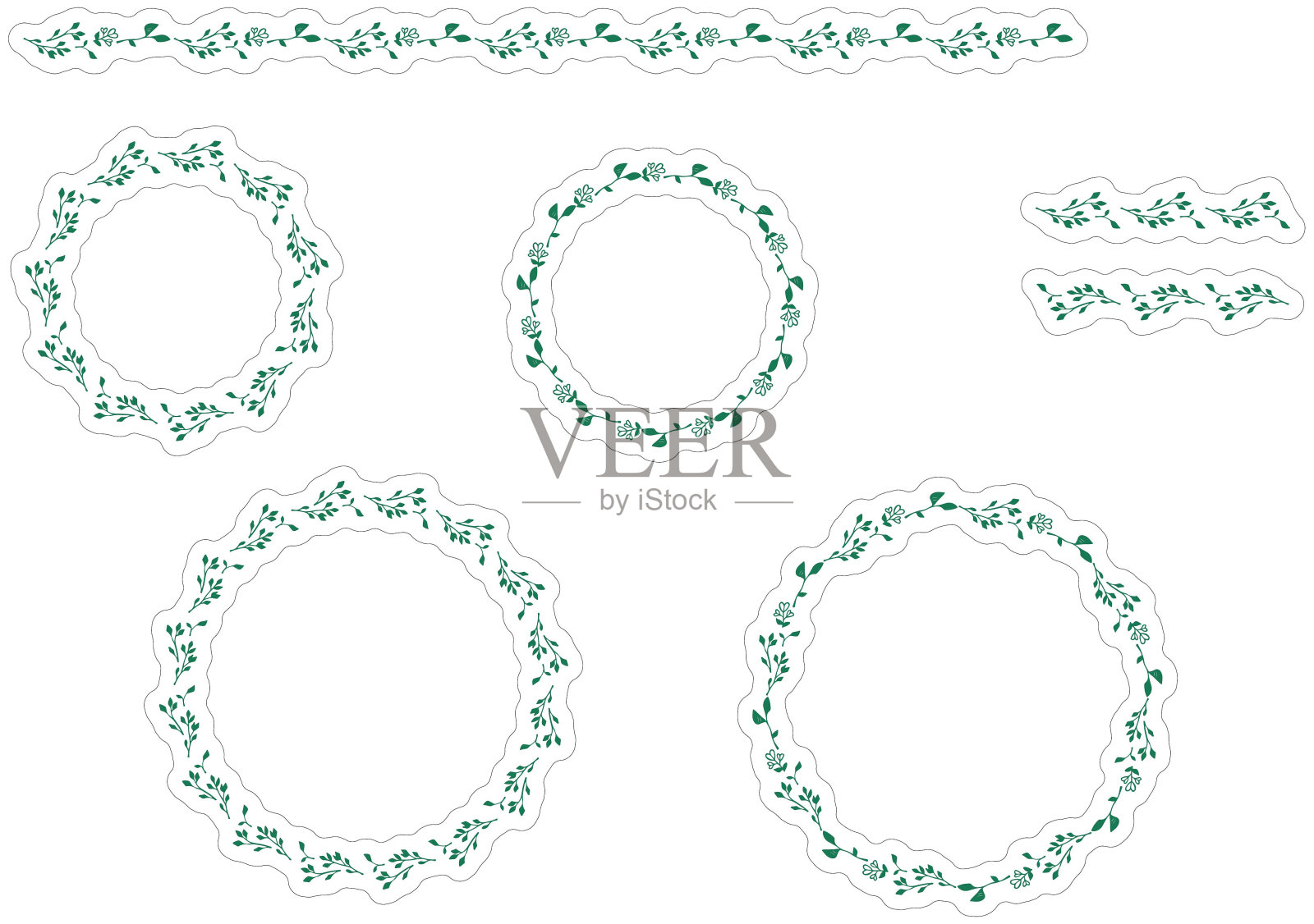 叶框架集。(包括贴纸的排队。)插画图片素材