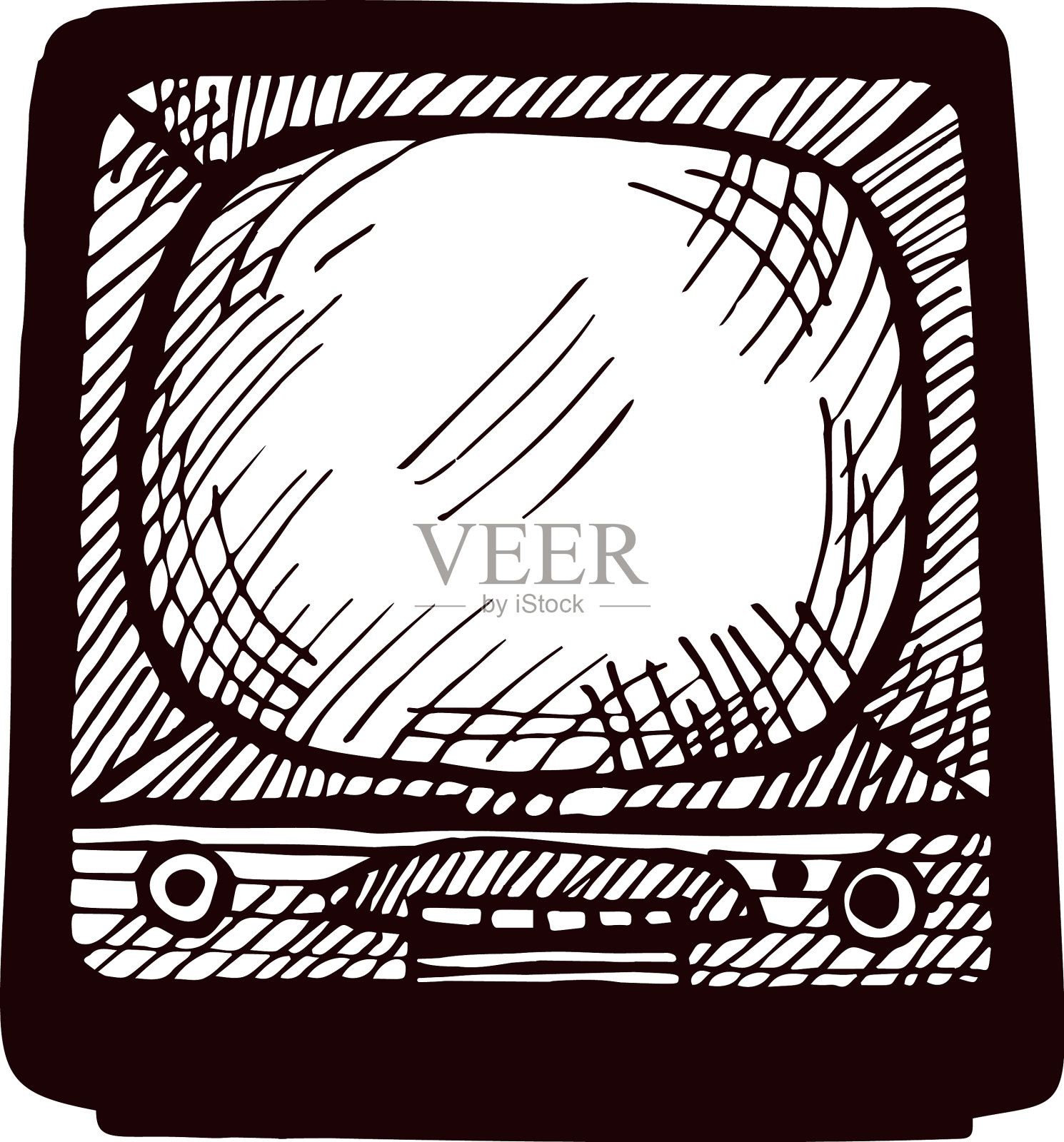 在白色背景上孤立雕刻的复古电视设计元素图片