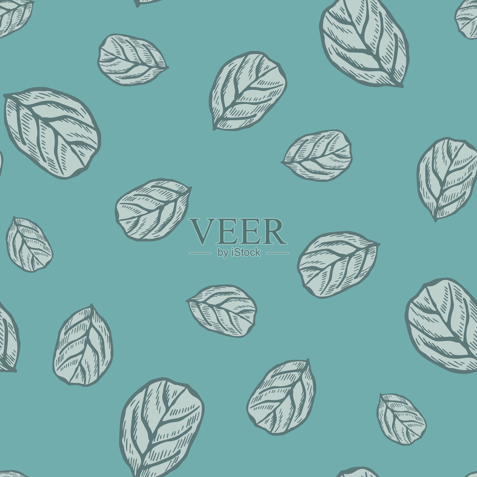 无缝图案镌刻树叶子的佳酿插画图片素材