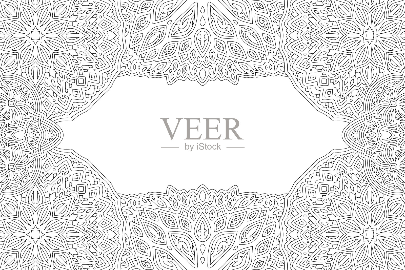 线条艺术着色书与华丽的边界插画图片素材