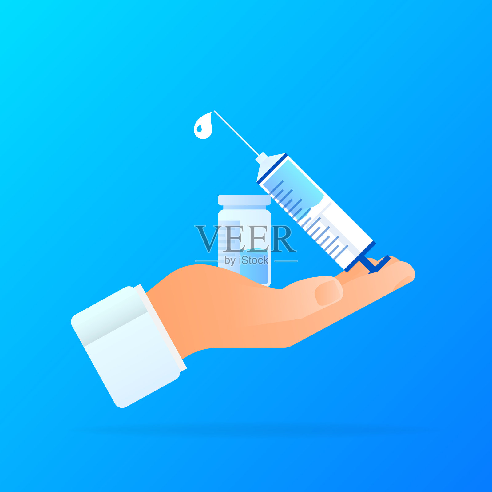 疫苗COVID-19图标注射器，蓝色插画图片素材