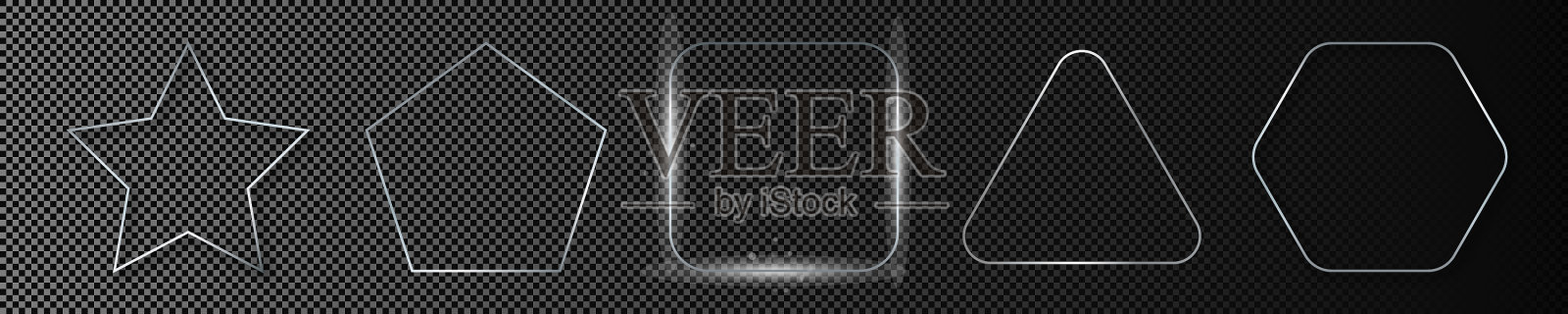 银色发光不同几何形状的框架插画图片素材