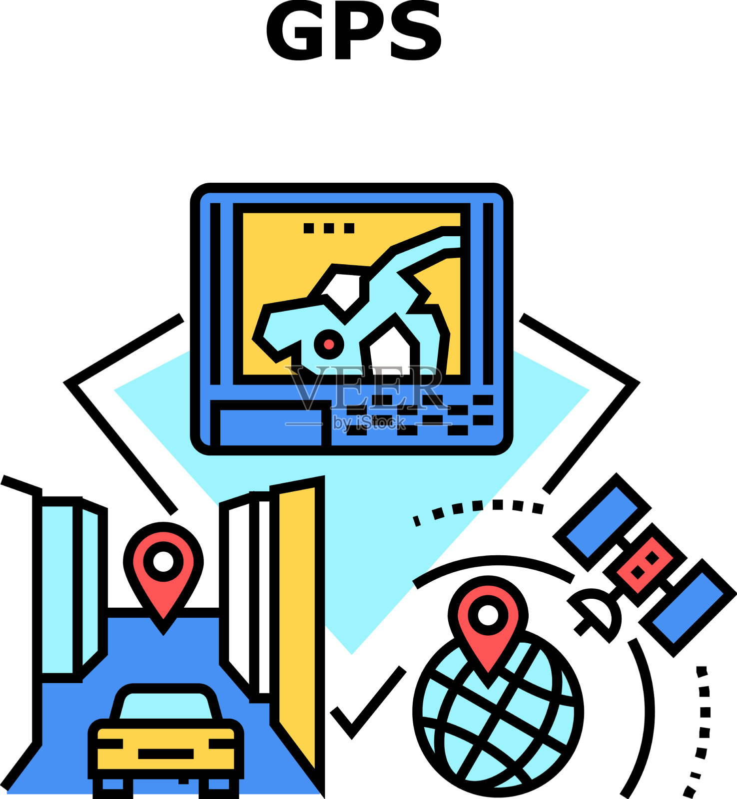 GPS技术概念色设计元素图片