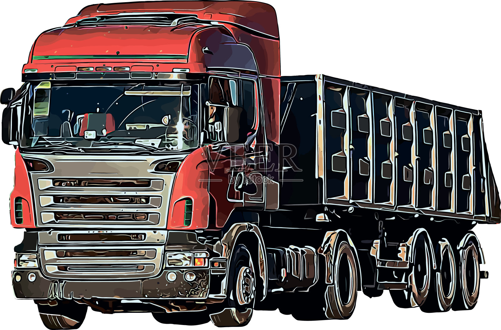 用于运输各种货物的重型卡车的彩色矢量图像插画图片素材