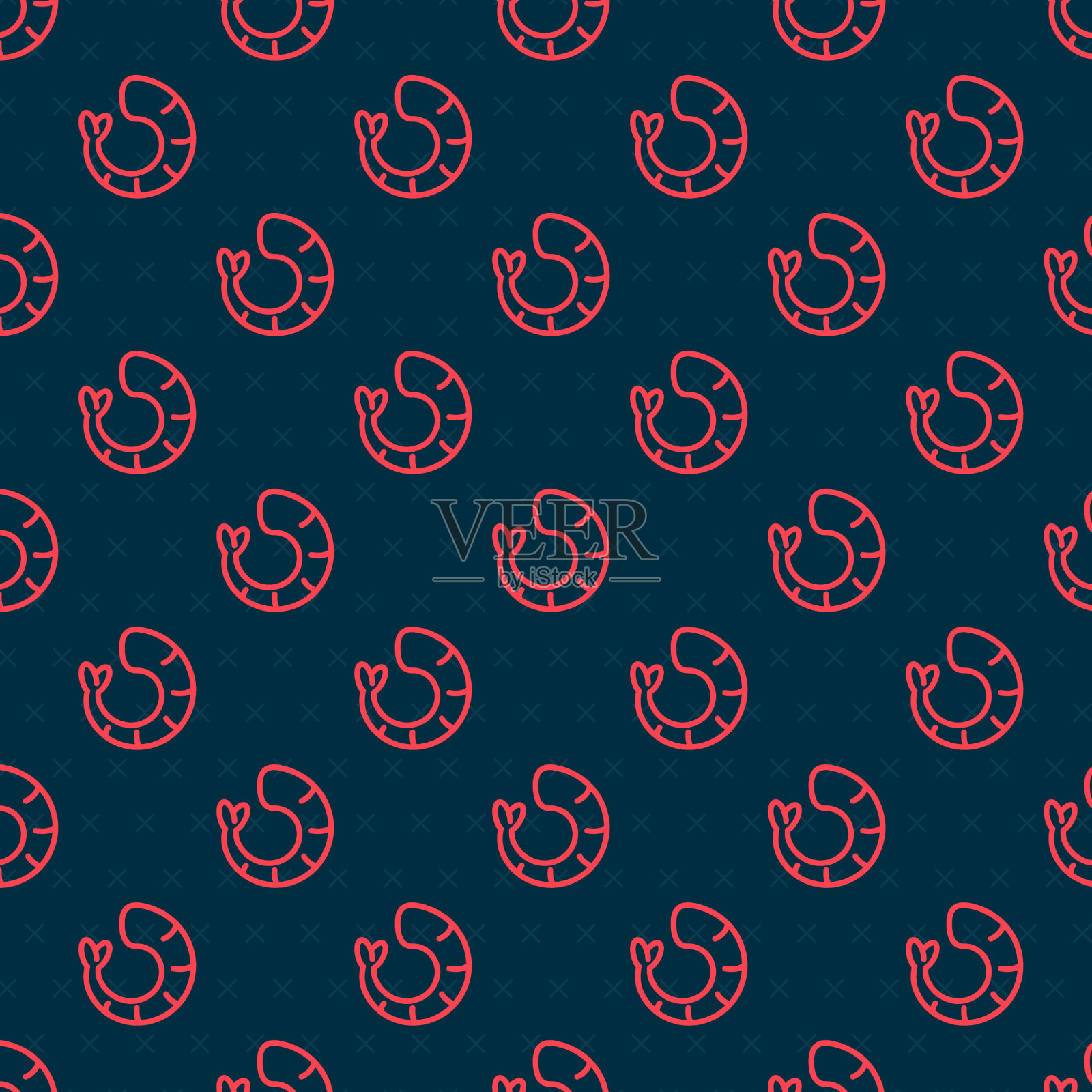 红线虾图标隔离无缝图案上插画图片素材