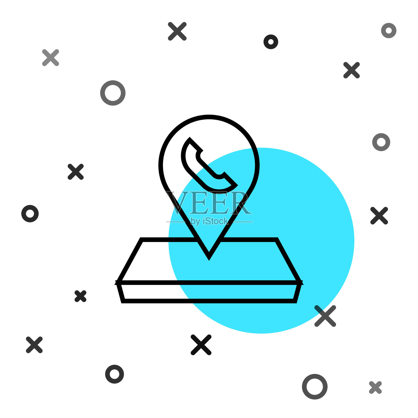 黑线映射指针与电话或插画图片素材