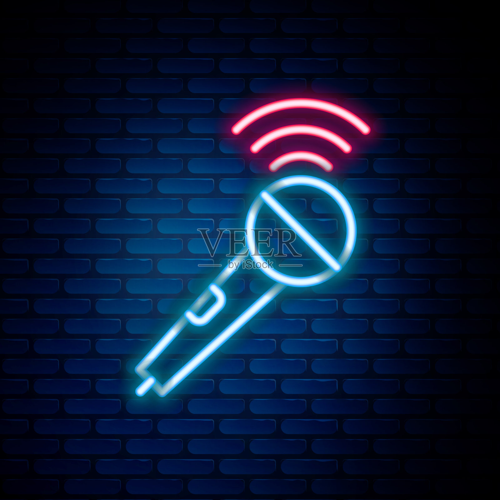 发光的霓虹灯线无线麦克风图标插画图片素材