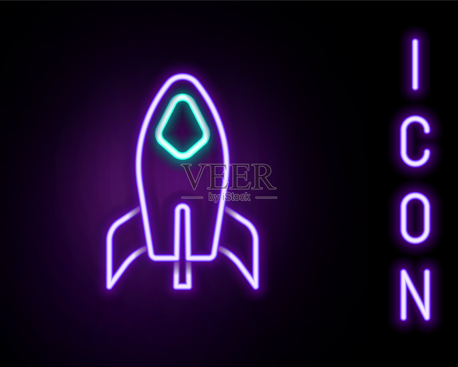 发光的霓虹灯线火箭飞船图标孤立上插画图片素材