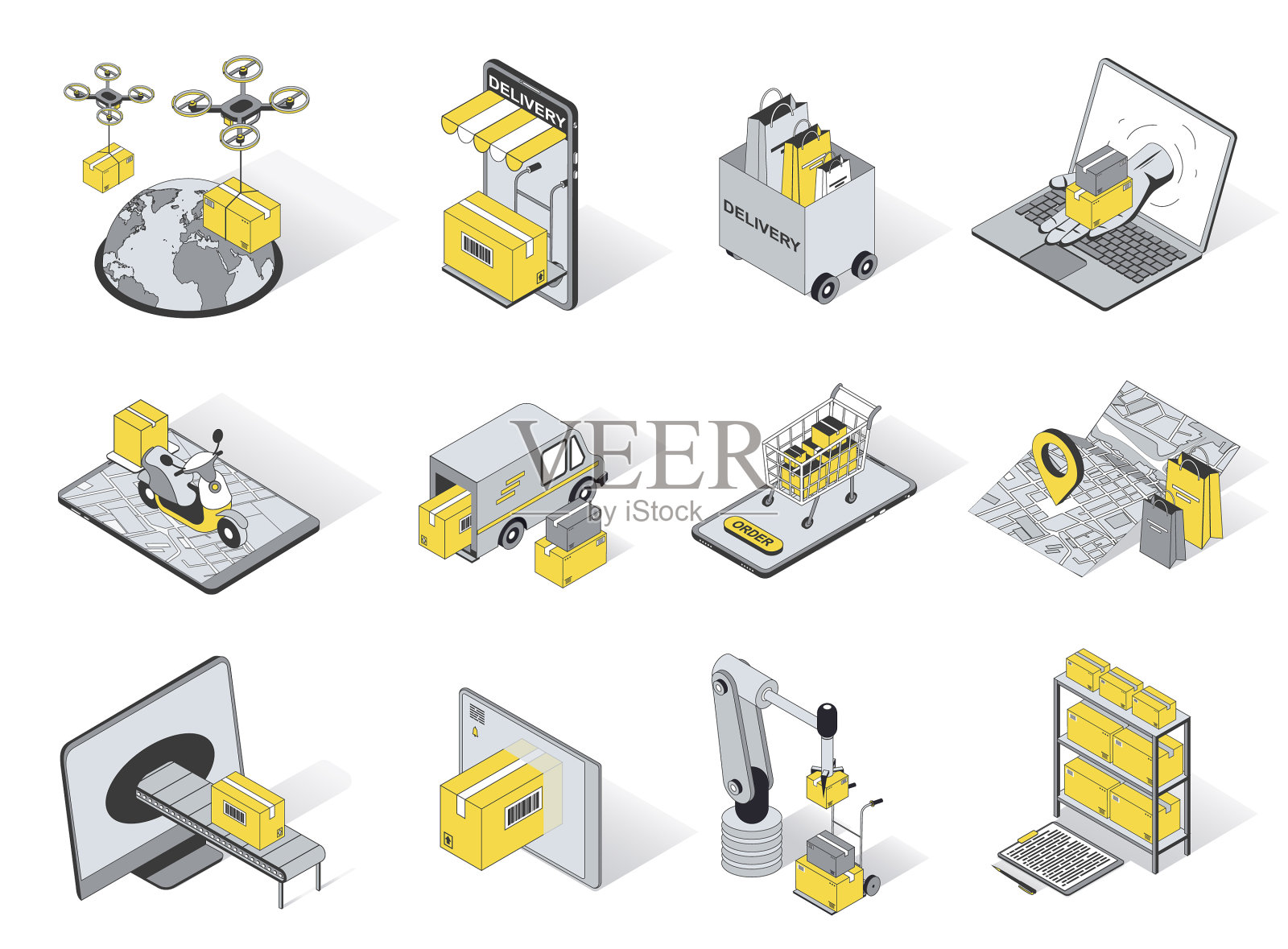 交付概念3d等距图标集包插画图片素材