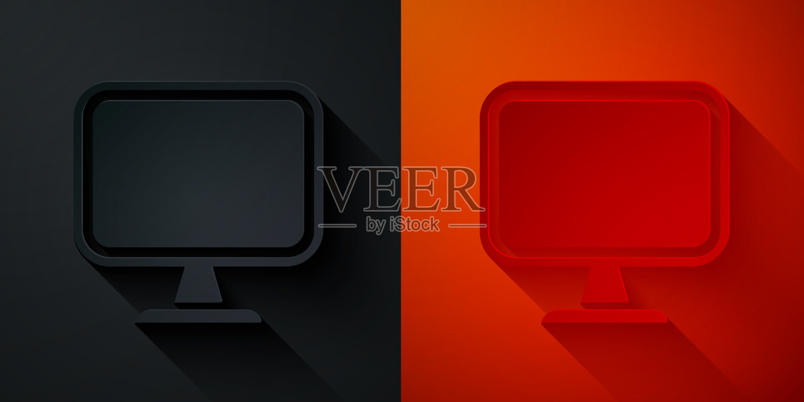 剪纸电脑显示器屏幕图标隔离上插画图片素材