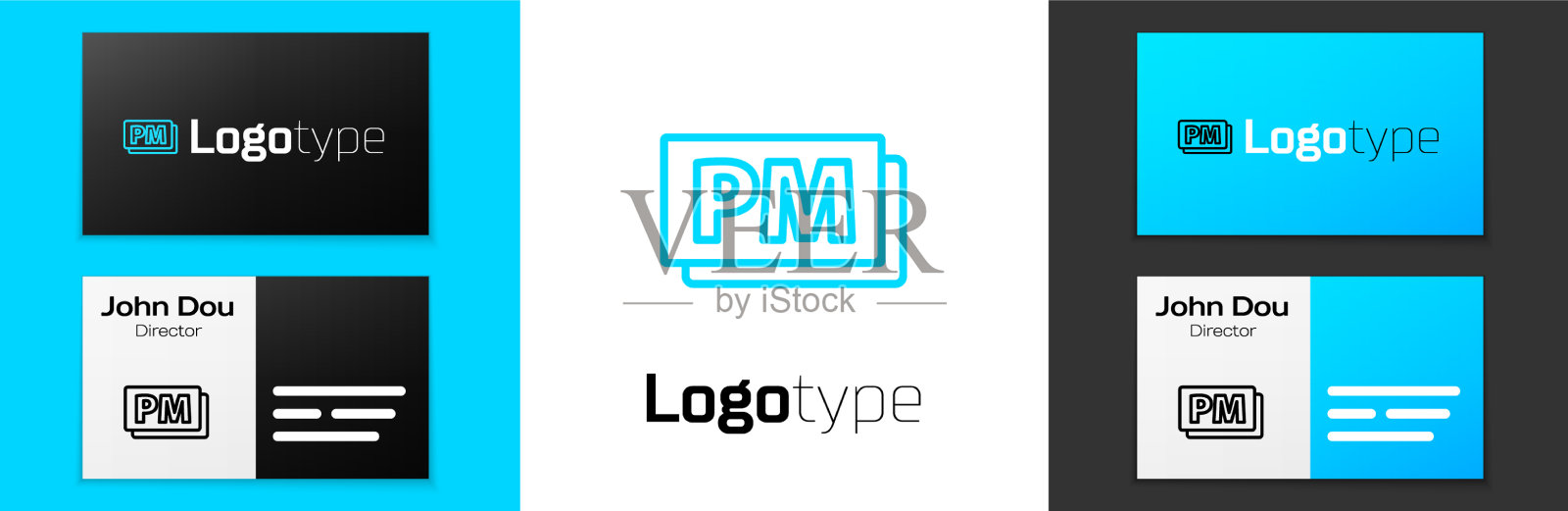 蓝色线时钟PM图标孤立在白色上图标素材