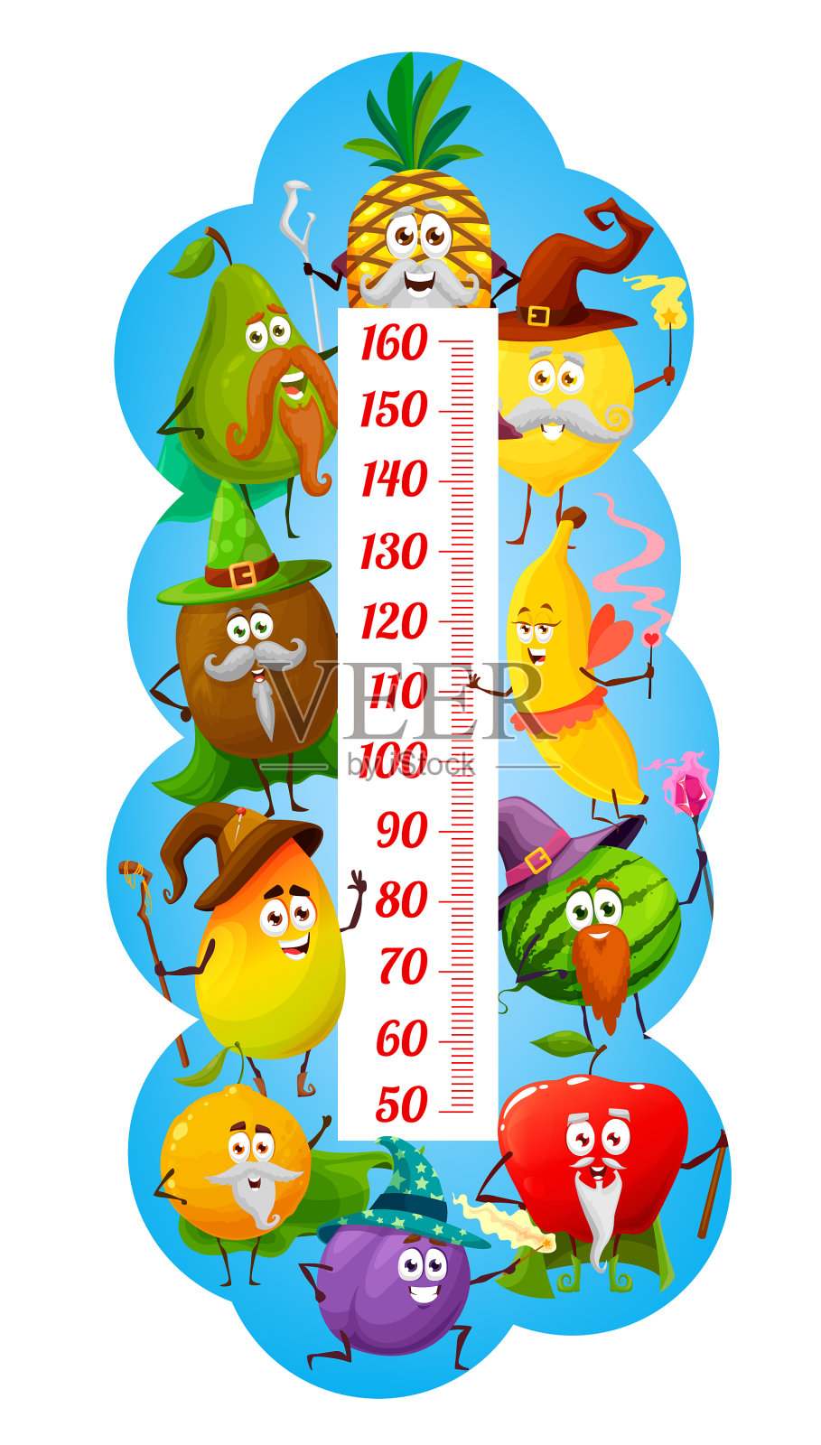 孩子身高图表尺子卡通水果魔术师设计元素图片