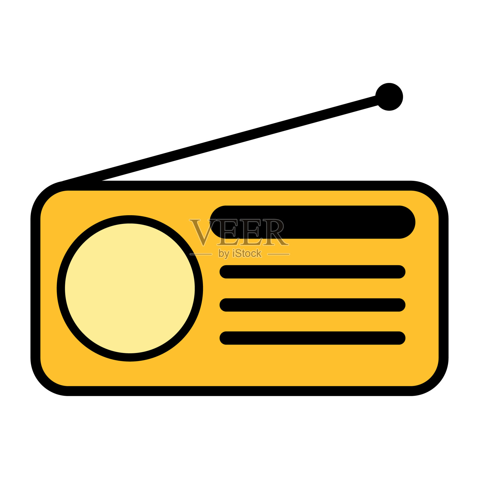复古电台图标，平面孤立的音乐声音媒体按钮，网络矢量插图图标素材