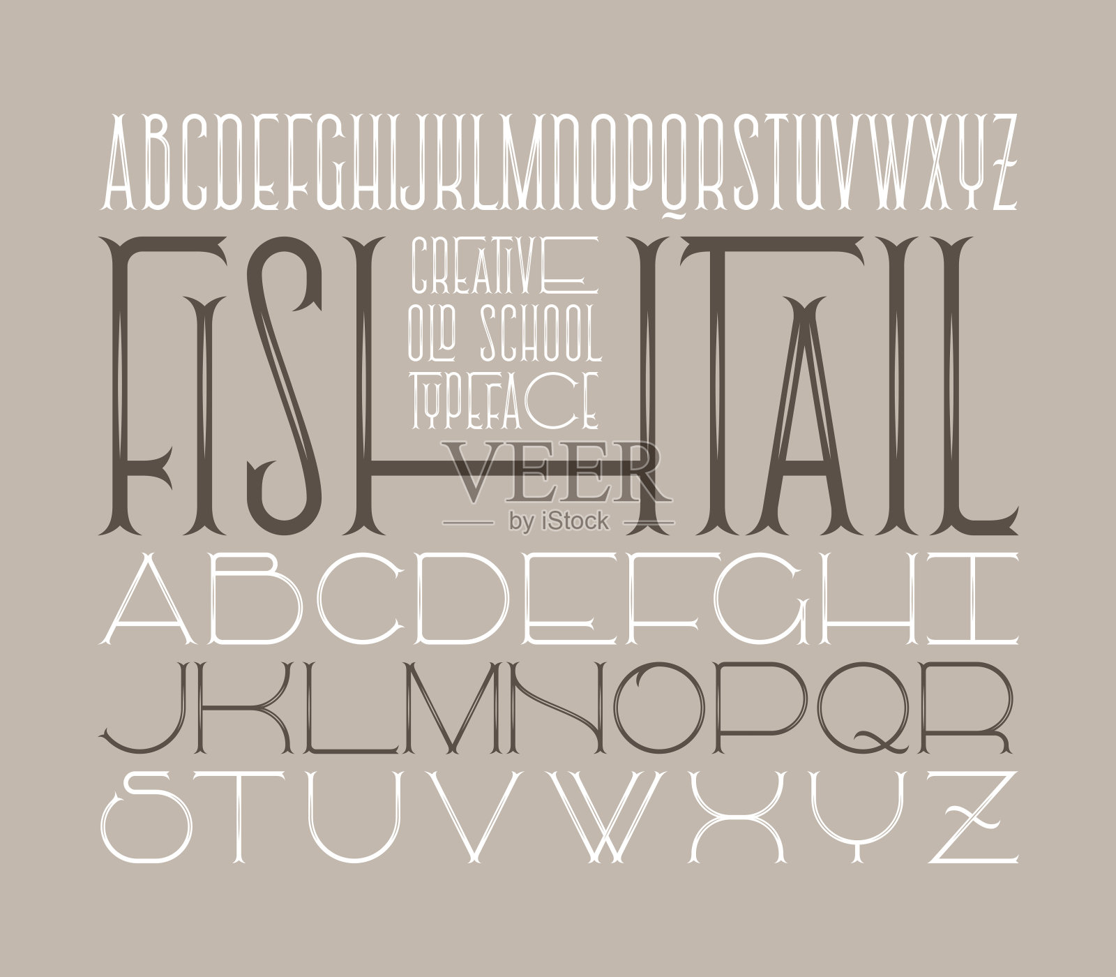 矢量字体集。复古装饰英语字母窄和宽的字母。插画图片素材