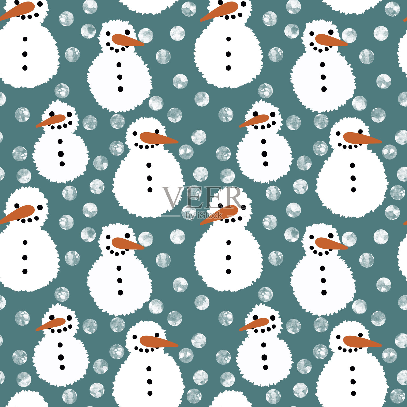 冬季印花与雪人和雪花设计元素图片