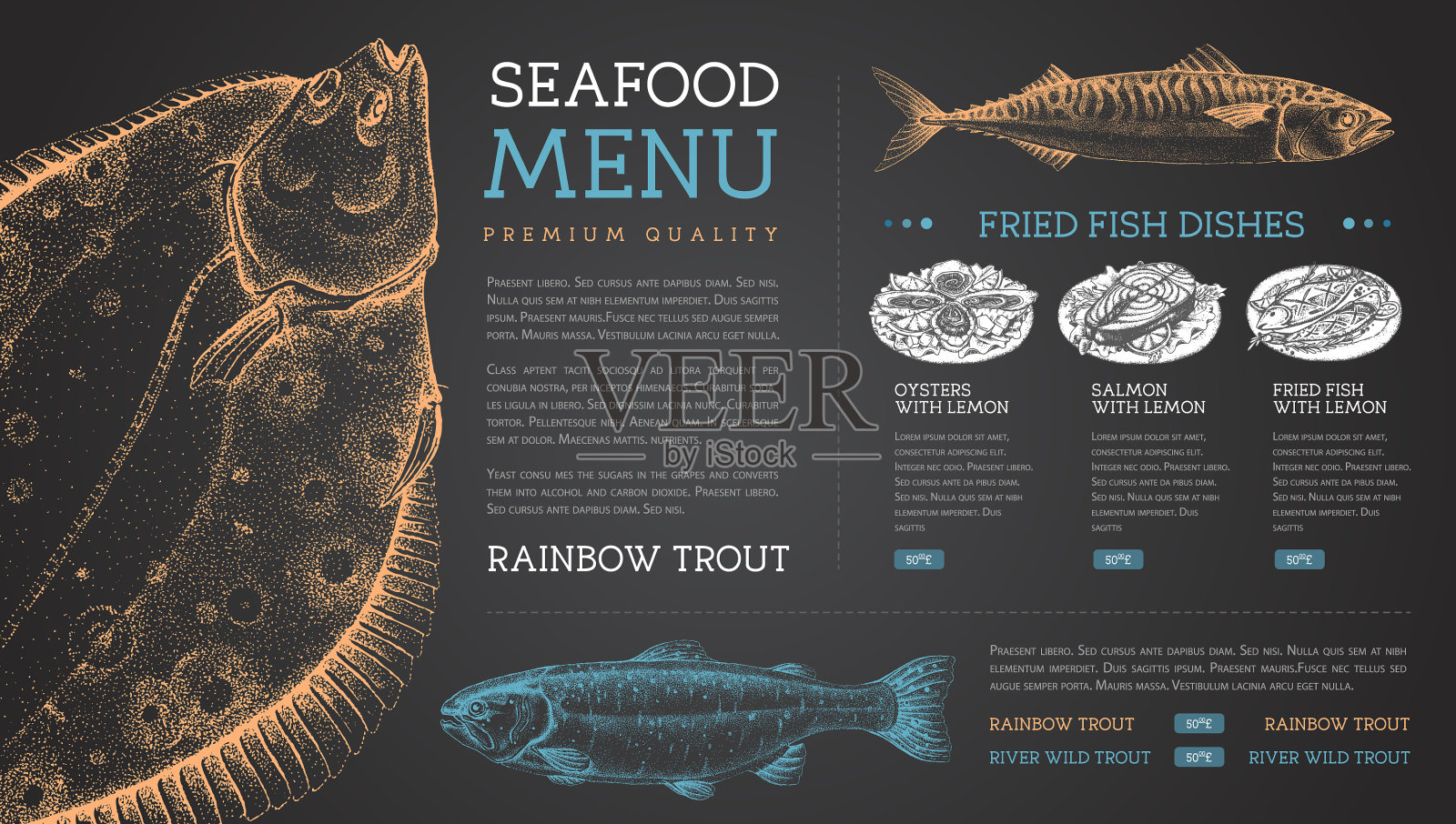 粉笔画海鲜餐厅菜单设计插画图片素材