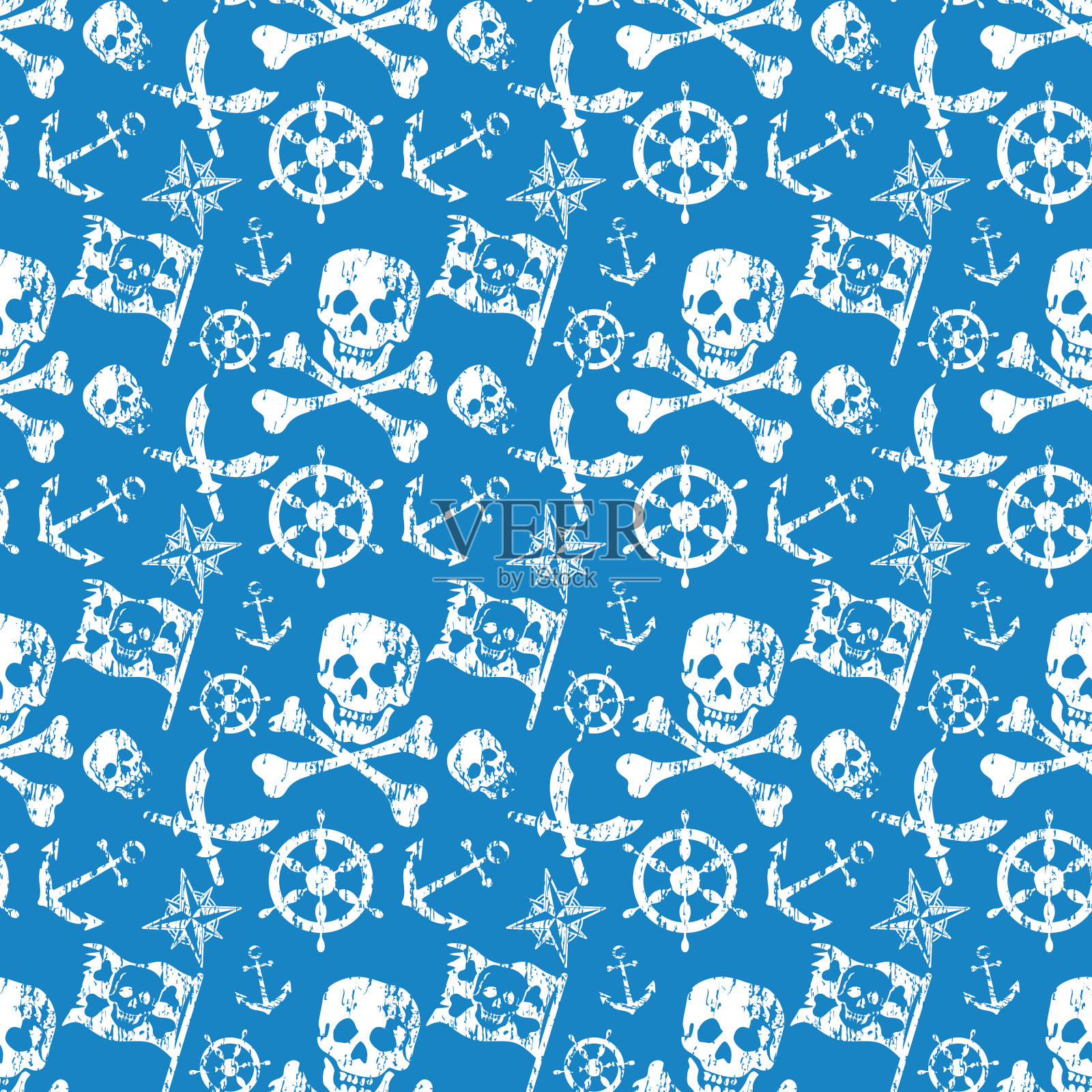 海盗的蓝色无缝图案背景插画图片素材