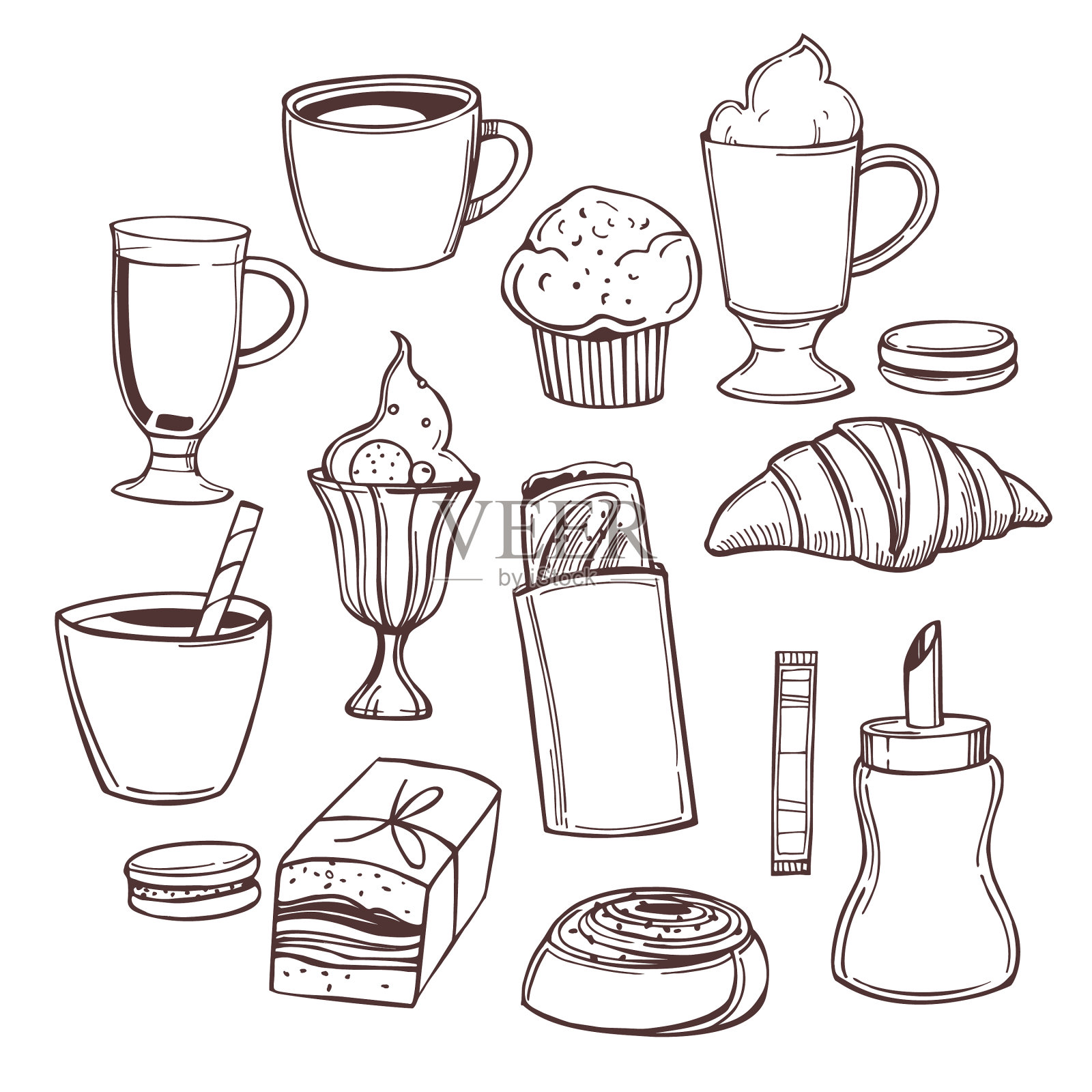 咖啡店食品和饮料套装插画图片素材