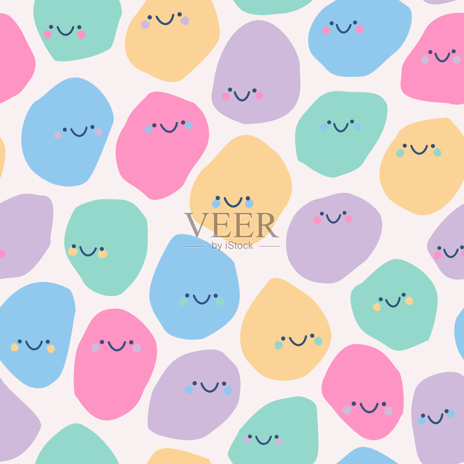 大胆幼稚的无缝图案与微笑表情插画图片素材