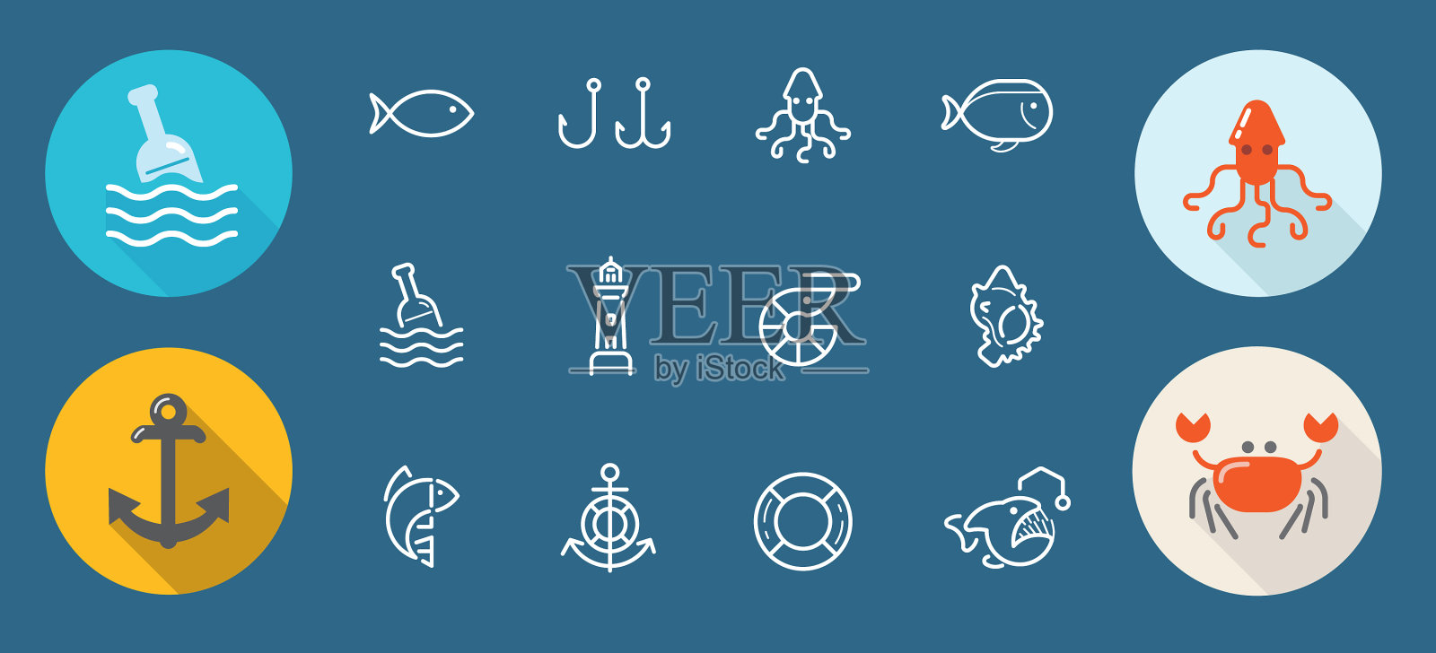 海味元素和海象可以集合图标素材