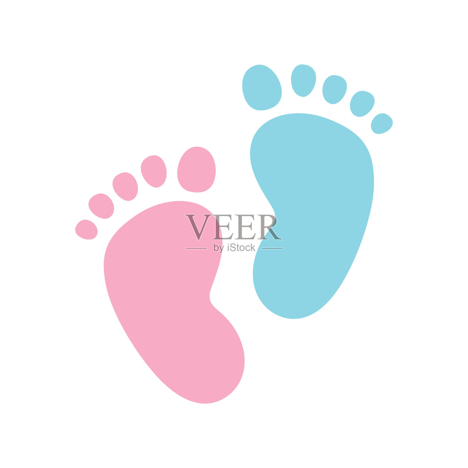 粉色和蓝色的婴儿足迹图标设置图标素材