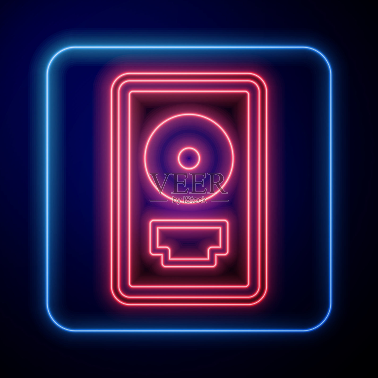 发光的霓虹灯光盘奖在框架图标孤立插画图片素材