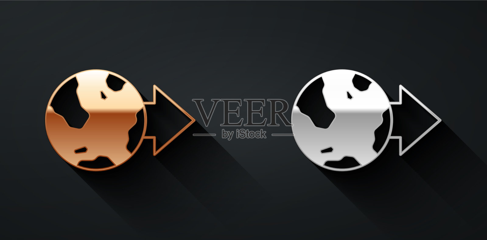 金银位置上的地球仪图标插画图片素材